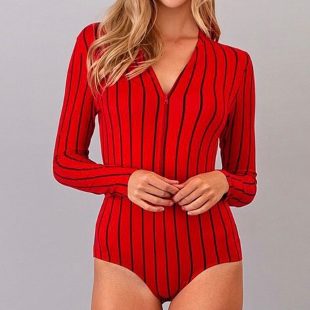 Women’s red and black striped Bodysuit